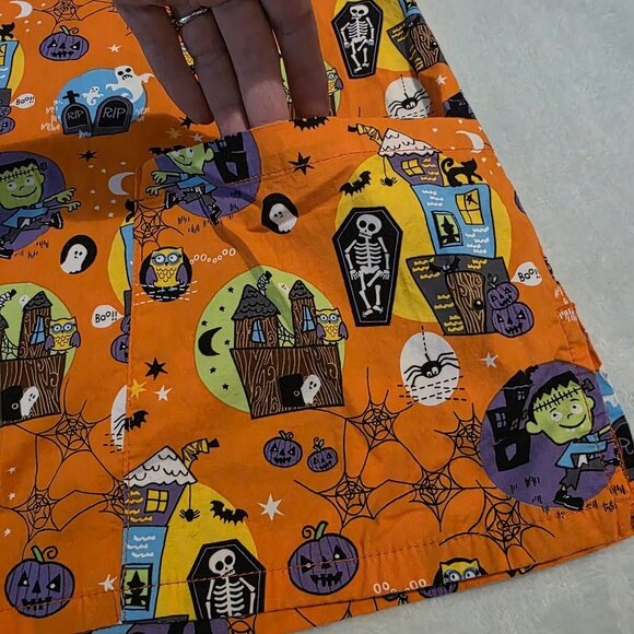Halloween Dickies Womens Scrub Top XL Pumpkin Frankenstein Ghost Haunted House - Picture 2 of 15